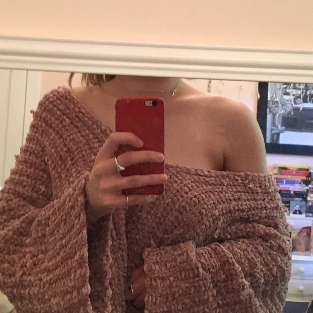 Oversized blush crushed velvet woven sweater
